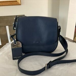 Marc Jacobs Mini Rider Leather Crossbody Bag – Blue, SilverLogo, Worn Gently
